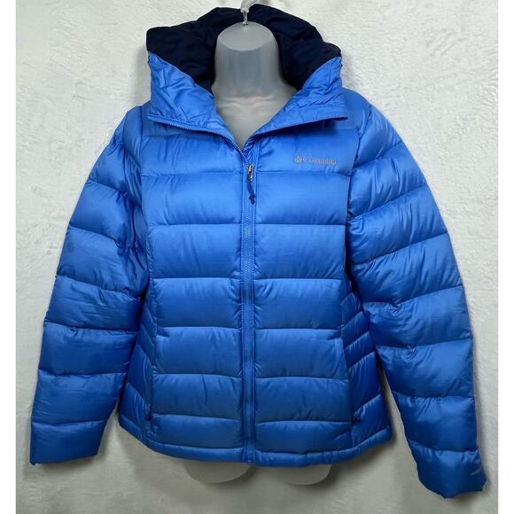 COLUMBIA Omni-Heat Down Jacket Sz Small Ski Coat Water Resistant Hooded Blue - Picture 6 of 11
